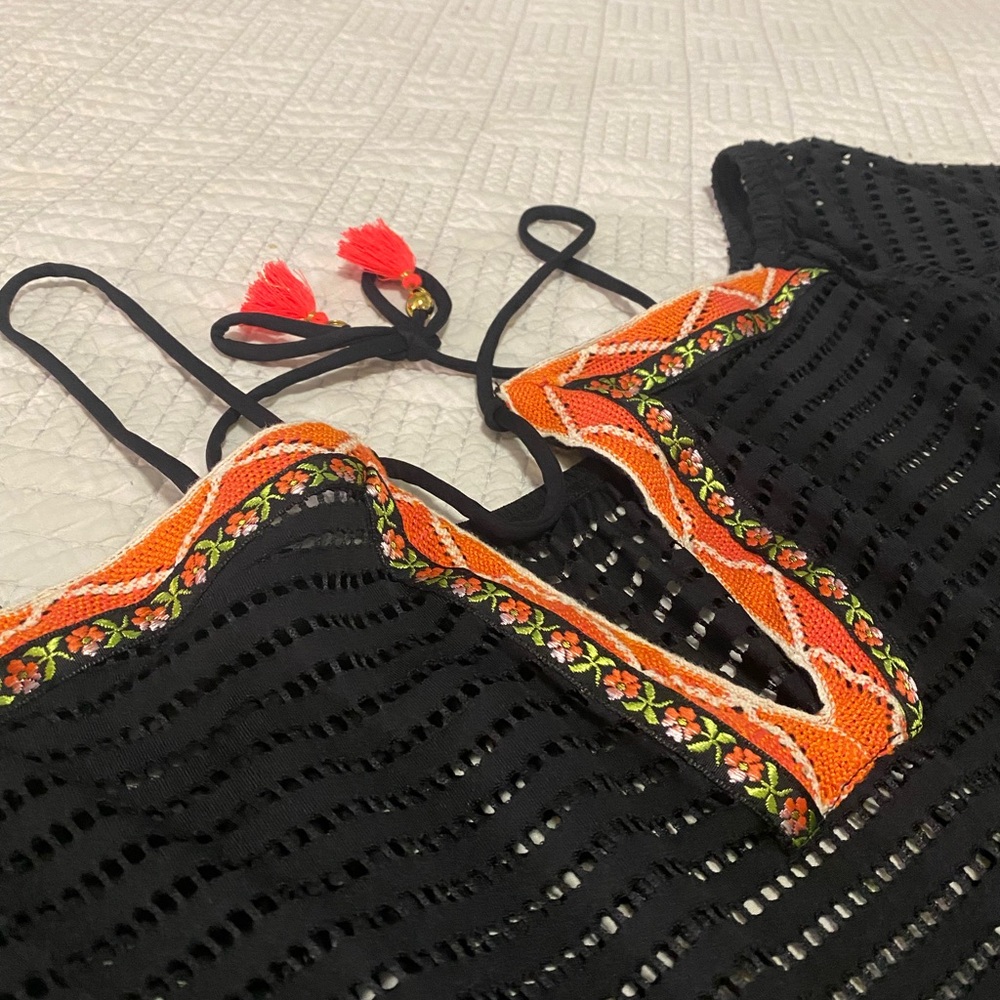 Isabella Rose Swim Black Crochet Off-Shoulder Cover Up Dress with Orange Trim - Picture 2 of 5